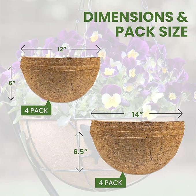 Envelor Coco Liners for Planters Hanging Basket Liners Replacement Coconut Liners for Planters Basket Liners Wire Baskets Round Window Box Liners Natural Coco Coir Fiber Plant Liner, 14 Inches, 4 Pack