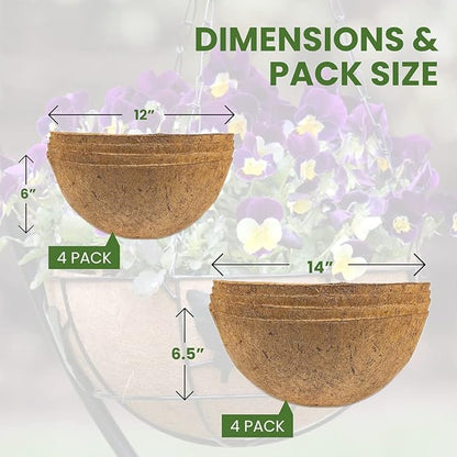 Envelor Coco Liners for Planters Hanging Basket Liners Replacement Coconut Liners for Planters Basket Liners Wire Baskets Round Window Box Liners Natural Coco Coir Fiber Plant Liner, 12 Inches, 4 Pack