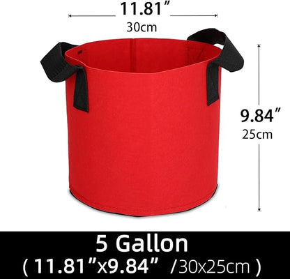 Grow Bags,Growing Pot Bags Garden Grow Bag Indoor Outdoor Fabric Aeration Plant Pot Container Flower Vegetable Pouch (Red,5 Gallon)
