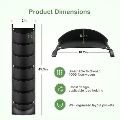 iPower 2 Pack Hanging Vertical Wall Planter 7 Pockets Upgraded Deeper Waterproof Herb Flower Growing Pouch Felt Cloth, for Garden Yard Courtyard Fence Home, Balcony Office Decoration