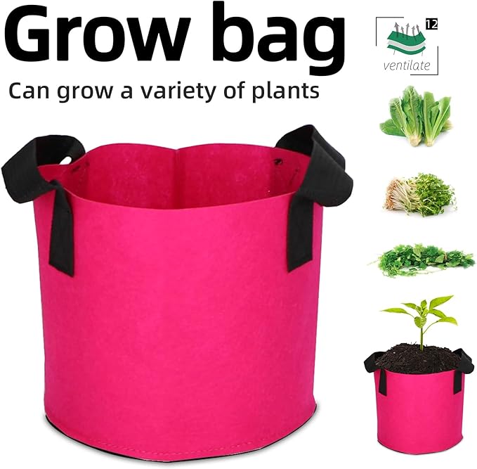 Grow Bags,Growing Pot Bags Garden Grow Bag Indoor Outdoor Fabric Aeration Plant Pot Container Flower Vegetable Pouch (Rose Red,12Gallon)