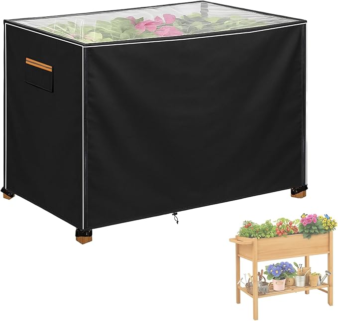 Outdoor Raised Garden Bed Winter Cover 48" L x 24" W x 30" H, Heavy-Duty 600D Oxford Fabric Waterproof Insulated with Transparent PVC Top for All-Weather Elevated Wood Planter Box