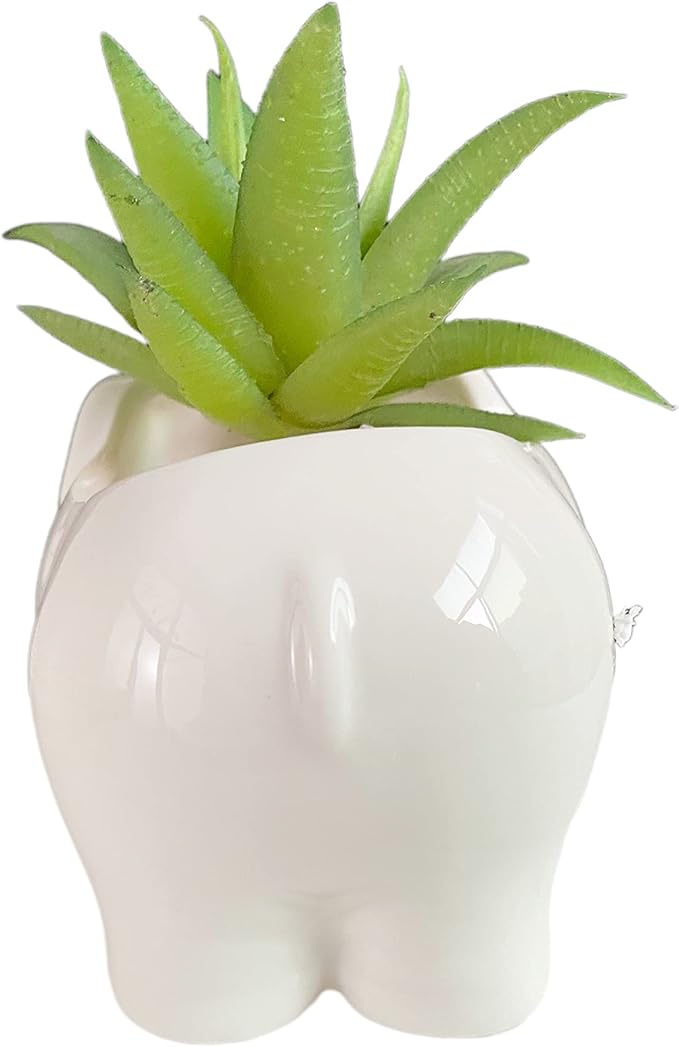 Cute Animal Elephant Shaped Ceramic Succulent Cactus Air Plant Flower Pots Planters-Plant Not Included (Small White)
