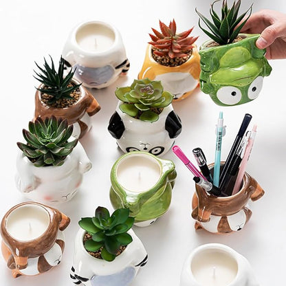 DIYOMR Cute Animal Planter Upside Down Ceramic Cartoon Succulent Pot Animals Shaped Small Flowerpot for Kid's Room Decoration Desktop Planting Ideas Creative Pen Holder - Plants Not Included (Panda)