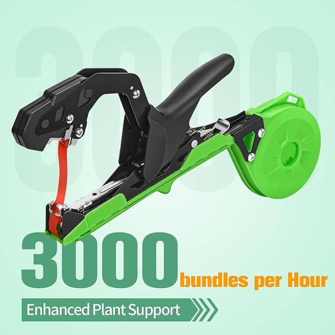 FUNTECK Easy & Fast Tying Tool for Tomatoes, Grapes, Cucumbers - Professional Plant Tying Machine Saves Labor with Spare Tapes and Staples, Green/Black