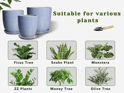 10 Inch Plant Pot - Round Ceramic Planter with Drainage Hole and Plant Saucer Indoor Outdoor for Decoration, Modern Home Garden Office Decor, House Warming Gifts, Blue-Purple