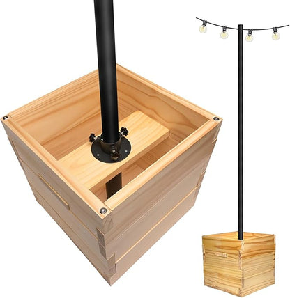 Extra Large Decorative Wooden Planter w/ Universal Pole Support for String Light Poles,Umbrellas,Bird Feeders. Solid Wood Outdoor Garden Box for Plants(Does not include Pole), 17"x17"x18", Natural