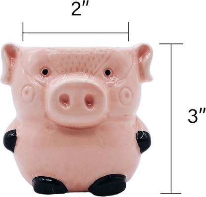 Cute Pig Planter Kitchen Pig Decor 2 Pack Ceramic Succulent Flower Pots with Drainage Hole, Office Décor