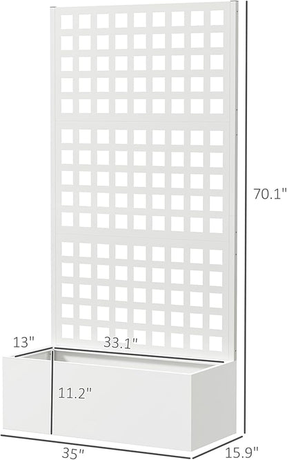 Outsunny Galvanized Raised Garden Bed with Trellis, Metal Planter Box with Drainage Holes, Outdoor Privacy Screen for Climbing Plants, Vegetable, Vines, 35" x 16" x 70", 2 Pack, White
