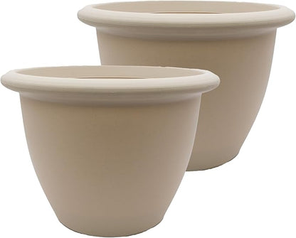The HC Companies Sevilla Flower Planters - Outdoor & Indoor Planter - Round Self Watering Plant Pots for Herbs & More (14”, Cottage Stone, Pack of 2)