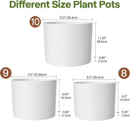 GARDIFE 10/9/8 Inch Modern Cylinder Planter, Plant Pots for Indoor Outdoor Plants, Flower Pots with Drainage Holes and Saucers for Garden Succulent Nursery House Plants (White)