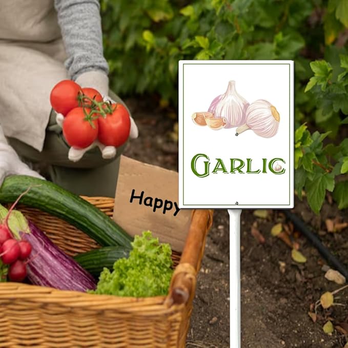 Garden Vegetable Signs With Stake Garlic Garden Signs For Vegetables Vegetable Markers For Outdoor Garden Plants Outdoor Waterproof 6x4.6inch Outdoor Garden Plants Garden Flowers Plants