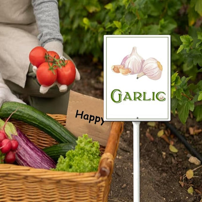 Garden Vegetable Signs With Stake Garlic Garden Signs For Vegetables Vegetable Markers For Outdoor Garden Plants Outdoor Waterproof 6x4.6inch Outdoor Garden Plants Garden Flowers Plants