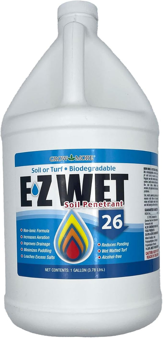Grow More EZ Wet Soil Penetrant 26% - 1 Gallon of Biodegradable Non-Ionic Surfactant - Soil Wetting Agent for Better Drainage & Liquid Aeration for Lawns, Nurseries, & Landscaping