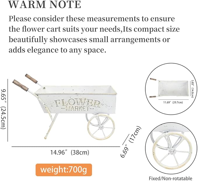15 Inch Farmhouse Small Flower Cart with Wooden Handles Metal Wagon Planters for Outdoor Plants Decorative Wheelbarrow Plant Cart for Patio Garden Balcony Golden