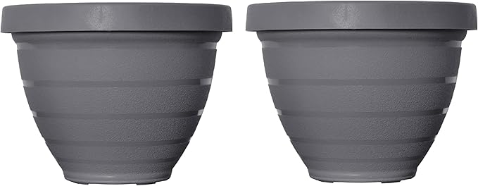 The HC Companies Rings Flower Planter - Self Watering Plant Pots for Herbs & More - Round Lightweight Outdoor & Indoor Planter (10" Gray, Pack of 2)