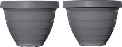 The HC Companies Rings Flower Planter - Self Watering Plant Pots for Herbs & More - Round Lightweight Outdoor & Indoor Planter (10" Gray, Pack of 2)
