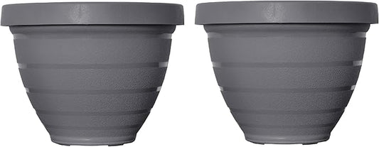 The HC Companies Rings Flower Planter - Self Watering Plant Pots for Herbs & More - Round Lightweight Outdoor & Indoor Planter (10" Gray, Pack of 2)