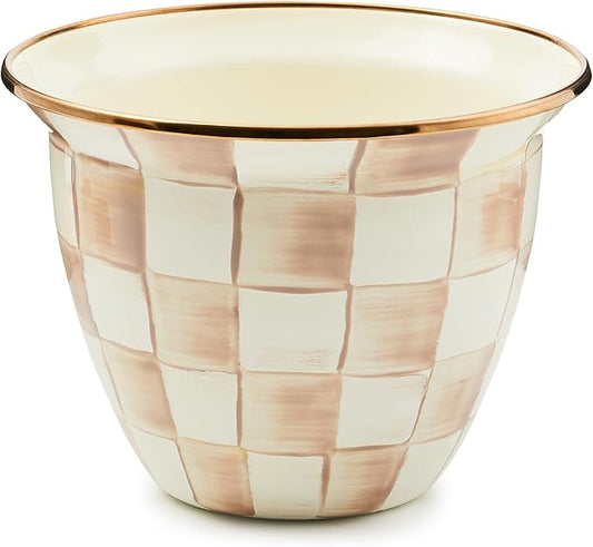 MACKENZIE-CHILDS Flowerpot, Decorative Garden Pot for Growing Plants, Brown-and-White Mocha Check