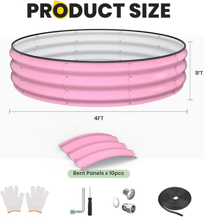 Raised Garden Bed, 4x4x1 FT Round Raised Garden Beds Outdoor, Metal Raised Beds for Gardening Vegetables Flower Herb