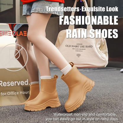 Women's Waterproof Chelsea Ankle Rain Boots, Slip-On Style, Outdoor Weather Protection