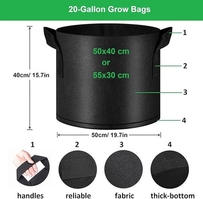 20-Gallon Grow Bags, (10 Pack) Thickened Aeration Fabric Growing Pots Planters with Handles for Planting Vegetables Plants, Black