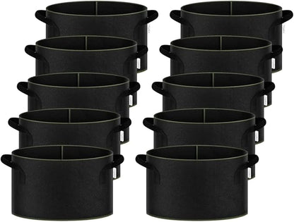 iPower 5-Gallon 10-Pack Grow Bag Thickened Nonwoven Fabric Pots Heavy Duty Aeration Container with Strap Handles for Garden and Planting Vegetable Flowers, Black with Green Stitch Sewing