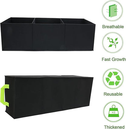 Plant Grow Bags, 2 Pack Fabric Raised Planting Bads, 3 Holes Rectangle Grow Bag, 15 Gallon Breathable Potato Tomato Planter Pots for Outdoor Vegetables Plant Flowers (Black)