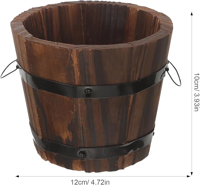 BESPORTBLE Rustic Wooden Barrel Planters: 4pcs Whiskey Barrel Bucket Flower Pots, Plants Boxes Container with Handles for Garden Outdoor Indoor Decor
