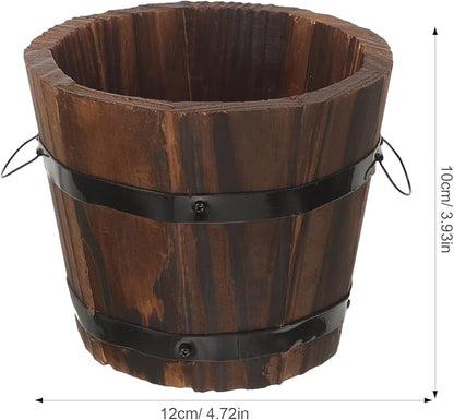 BESPORTBLE Rustic Wooden Barrel Planters: 4pcs Whiskey Barrel Bucket Flower Pots, Plants Boxes Container with Handles for Garden Outdoor Indoor Decor