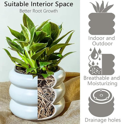 6.5 Inch Modern White Ceramic Planter Pot with Drainage Holes, Suitable for Indoor Plants, Cute Unique Planters for Home & Office Decor