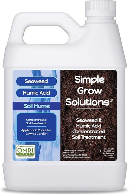 Organic Super Seaweed Humic Acid Blend- Liquid Sea Kelp for Grass and Plants - Soil Hume - Simple Grow Solutions- Natural Lawn & Garden Concentrate- Use with Fertilizer Program (32 Ounce)