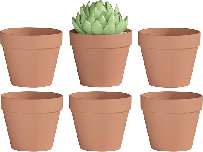 Fcacti 6.3 Inch Clay Pot for Plant with Drainage Hole - 6 Pack Large Terra Cotta Plant Pot, Ceramic Pottery Planter Cactus Flower Pots Succulent Pot, Terracotta Pot for Indoor Outdoor Plants