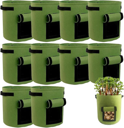 Potato Grow Bags, Thickened 300G Nonwoven Fabric Grow Bags with Handles, Grow Bag for Tomato, Vegetables, and Potatoes, Heavy Duty Planting Pots, Reusable Plant Grow Bags (10cs Green, 10 Gallon)