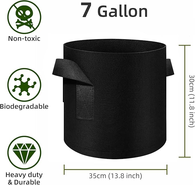 24 Pack 7 Gallon Plant Grow Bags, Thickened Nonwoven Fabric Pots with Handles, Vegetable Planter Bags Containers, Cloth Planters for Garden Vegetable/Flower/Plant/Fruits Outdoor (Black)