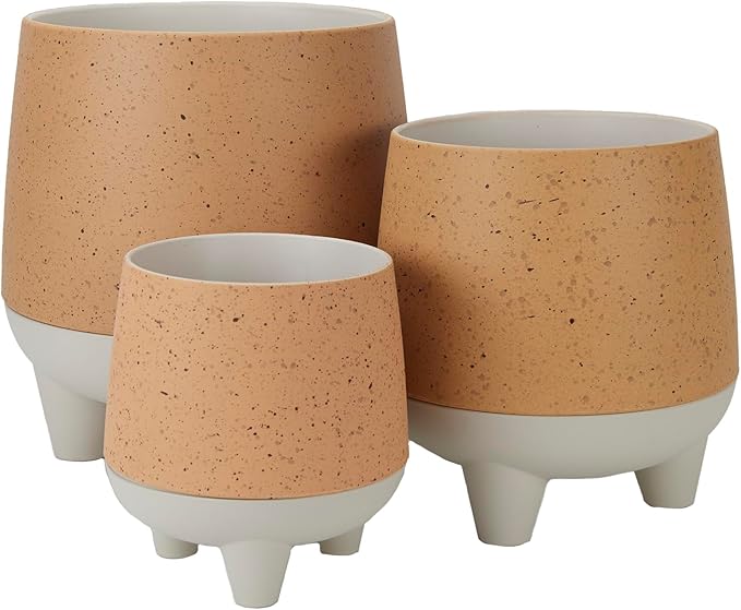The HC Companies 6 Inch, 8 Inch and 10 Inch Orion Self Watering Planter - Lightweight Indoor Plastic Plant Pot for Herbs and Flowers, Muted Clay (3 Pack)