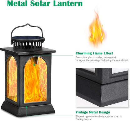 TomCare Solar Lights Flickering Flame Upgraded Metal Solar Lantern Outdoor Hanging Decorative Lanterns Heavy Duty Solar Powered Waterproof Outdoor Lighting for Patio Garden Deck Yard, 2 Pack (Black)