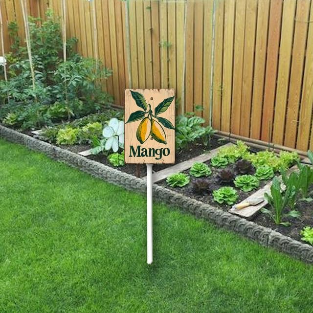 Uptell Vintage Aluminum Mango Fruit Signs Yard Sign with Stake for Garden Fruit Garden Label Stakes Plant Markers for Outdoor Plants Waterproof 7x8.8 inch