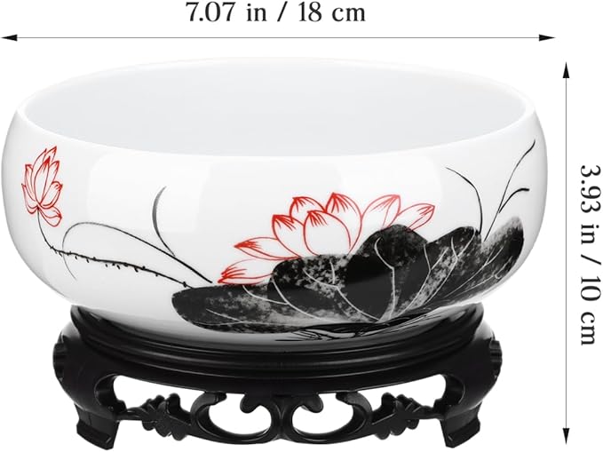 HANABASS Ceramic Lotus Bowl, Water Lily Bowl, Hydroponic Flower Planter Pot Round Ceramic Indoor Pot with Plastic Holder for Plants Modern Decorative Container for Home Office and Garden