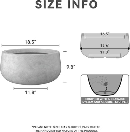 Kante 19.6" Dia Round Concrete Planter, Cement Plant Pots with Drainage Hole and Rubber Plug for Outdoor Indoor Garden Home, Modern Curvaceous Design, Natural Concrete