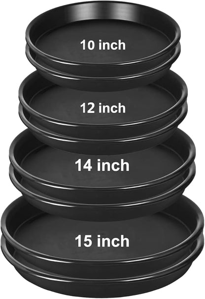 8 Pack 10Inch 12Inch 14Inch 15 Inch Plant Saucer Plastic Plant Saucer Drip Trays Plant Saucers for Indoors Outdoor Plant (10+12+14+15 inch) Black