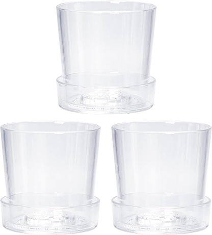 Phoenix Vine 4.5 Inch Clear Acrylic Planter Pot with Tray, Orchid Pot with Drainage Holes, Deep Saucer for Bottom Watering, Transparent Containers for Indoor Plants, Herbs, Set of 3, 91-A-E-3