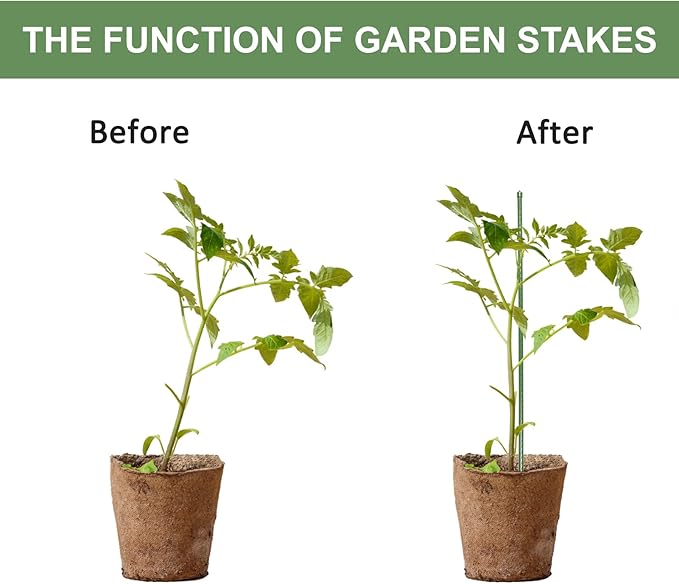 55 inch Garden Stakes 25 Pack Tomato Stakes Plant Sticks with 100 Ties