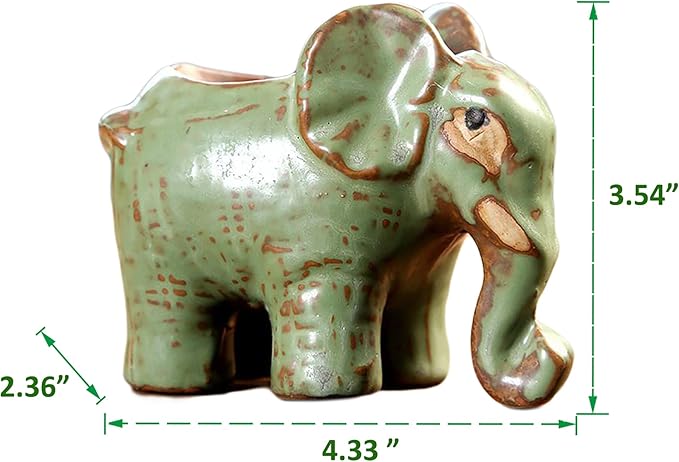 DIYOMR Small Ceramic Planter Pot, 4.3" Vintage Bronze Animal Planters Ceramic Flowerpot Succulent Pots Cactus Pot for Office Home Desktop Decor - Plants Not Included (Elephant Pot)