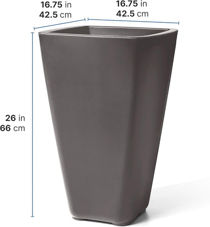 Step2 Bridgeview Tall Square Planter, Large Planters for Outdoor Plants, Gardening and Flower Pot for Patio or Porch, Efficient Drainage, Durable Plastic, Dark Cedar, 2-Pack