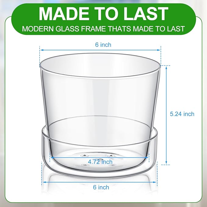 2 Sets 6 Inch Glass Planter with Drainage Hole and Tray Indoor Clear Plant Pots with Saucer Modern Decorative Orchid Glass Pot for Outdoor Flower Plants