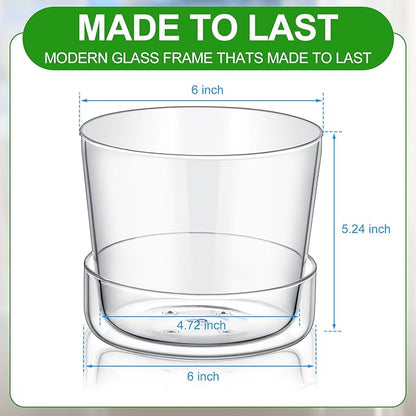 2 Sets 6 Inch Glass Planter with Drainage Hole and Tray Indoor Clear Plant Pots with Saucer Modern Decorative Orchid Glass Pot for Outdoor Flower Plants