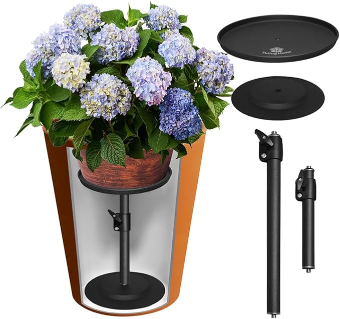 Adjustable Pure Iron Planter Inserts, 7-25” Plant Risers for Inside Pots, Planter Fillers for Large Pots, Indoor & Outdoor Insert with 8-10” Top & 6-10” Base