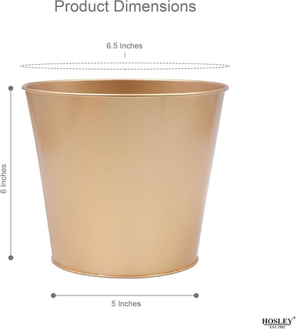 Hosley Set of 2 Gold Bucket/Pots with PVC Liner, 6.5" Dia x 6" H Ideal Gift for Floral Arrangements Wedding Home Office Party DIY Indoor Outdoor Garden Patio
