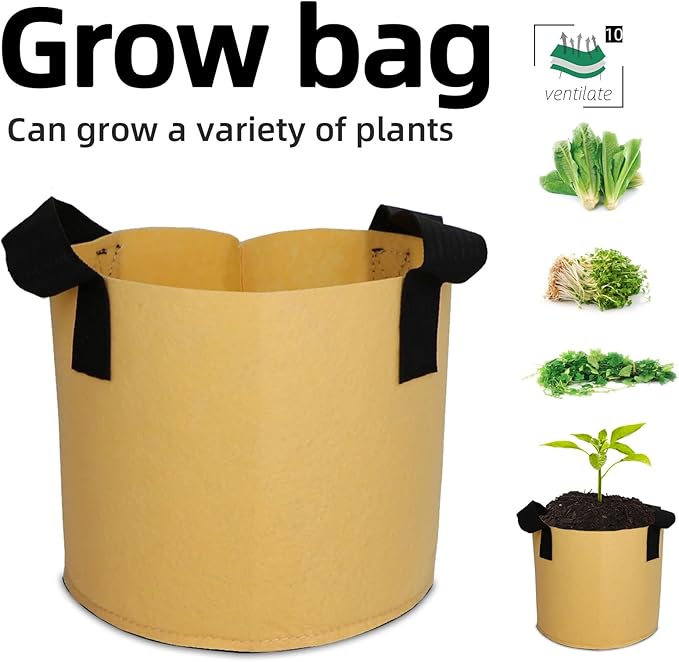 Grow Bags,Growing Pot Bags Garden Grow Bag Indoor Outdoor Fabric Aeration Plant Pot Container Flower Vegetable Pouch (Khaki,10Gallon)